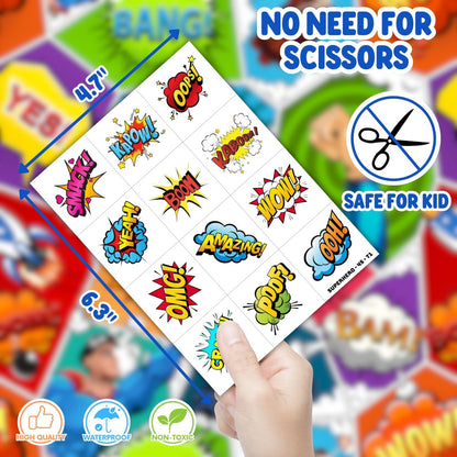72 PCS Hero Party Favors - 48 Temporary Tattoos & 24 LED Finger Lights Combo - Superhero Birthday Goodie Bag Fillers, Light Up Toys for Kids and Adults, Party Supplies