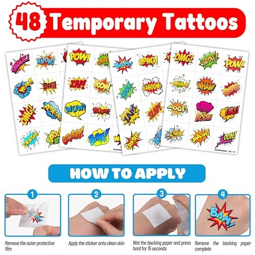 72 PCS Hero Party Favors - 48 Temporary Tattoos & 24 LED Finger Lights Combo - Superhero Birthday Goodie Bag Fillers, Light Up Toys for Kids and Adults, Party Supplies - görsel 10