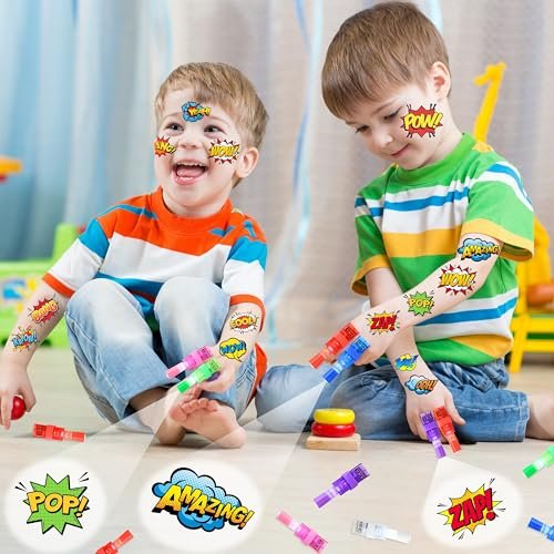 72 PCS Hero Party Favors - 48 Temporary Tattoos & 24 LED Finger Lights Combo - Superhero Birthday Goodie Bag Fillers, Light Up Toys for Kids and Adults, Party Supplies - görsel 6