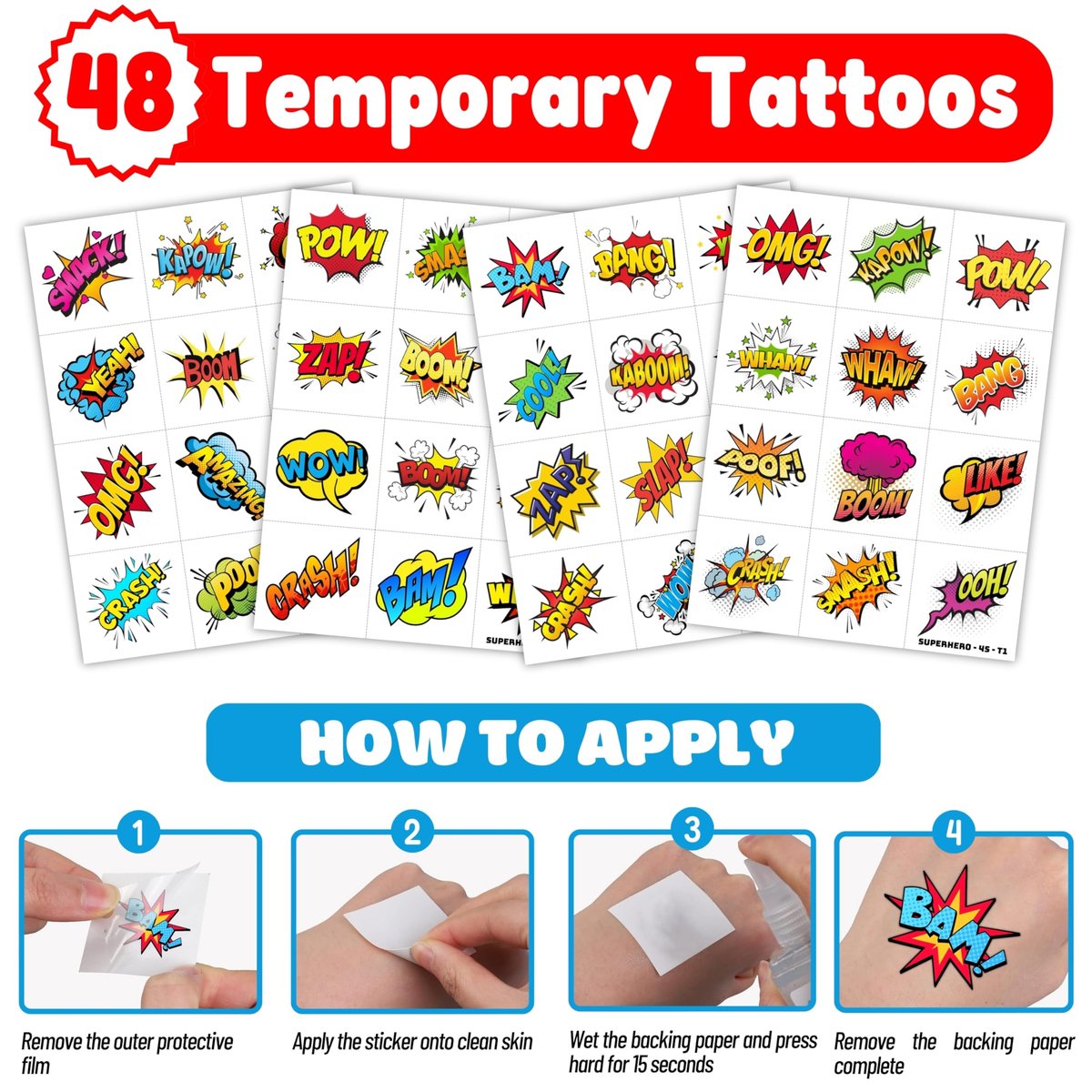 72 PCS Hero Party Favors - 48 Temporary Tattoos & 24 LED Finger Lights Combo - Superhero Birthday Goodie Bag Fillers, Light Up Toys for Kids and Adults, Party Supplies - görsel 9