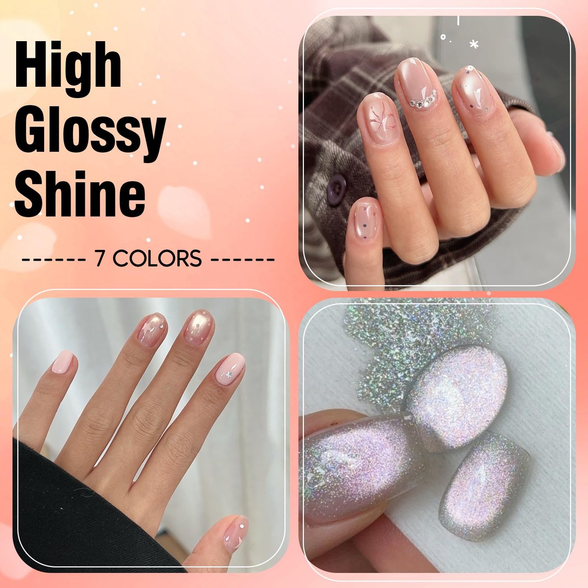 ADHERE Cat Eye Gel Nail Polish Set - 7 Colors 12ML Crystal Cateye Magnetic Nail Polish in Silver, Nude, Pink - with Magnetic Stick - Professional Gel Polish for Women - görsel 13