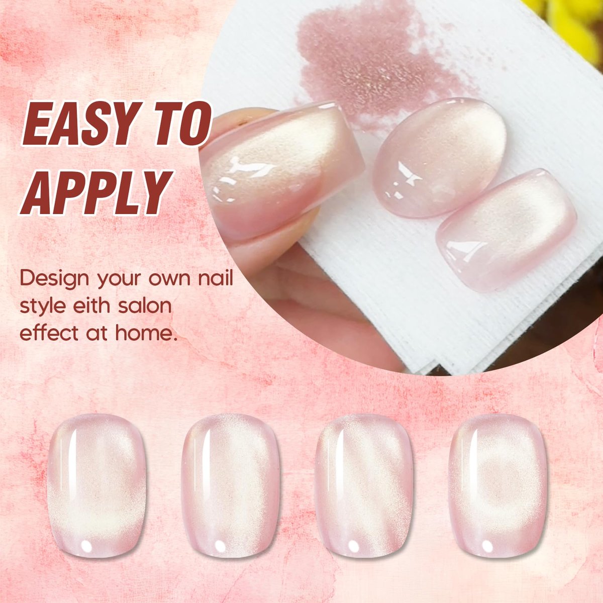 ADHERE Cat Eye Gel Nail Polish Set - 7 Colors 12ML Crystal Cateye Magnetic Nail Polish in Silver, Nude, Pink - with Magnetic Stick - Professional Gel Polish for Women - görsel 7