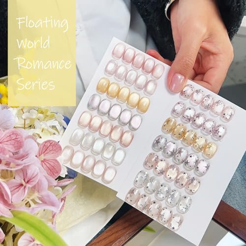 ADHERE Cat Eye Gel Nail Polish Set - 7 Colors 12ML Crystal Cateye Magnetic Nail Polish in Silver, Nude, Pink - with Magnetic Stick - Professional Gel Polish for Women - görsel 4