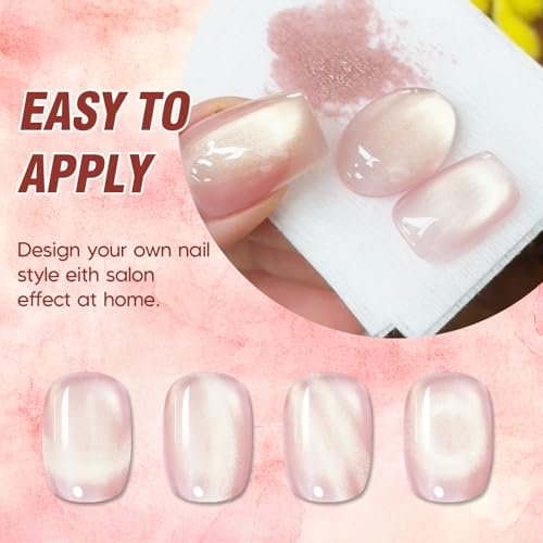 ADHERE Cat Eye Gel Nail Polish Set - 7 Colors 12ML Crystal Cateye Magnetic Nail Polish in Silver, Nude, Pink - with Magnetic Stick - Professional Gel Polish for Women - görsel 8