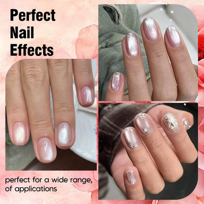ADHERE Cat Eye Gel Nail Polish Set - 7 Colors 12ML Crystal Cateye Magnetic Nail Polish in Silver, Nude, Pink - with Magnetic Stick - Professional Gel Polish for Women