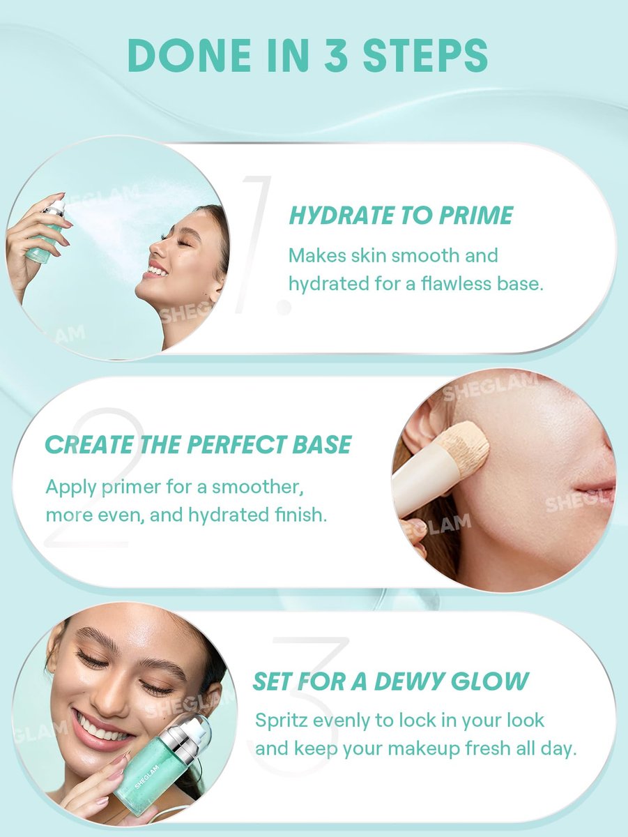 SHEGLAM Good Grip Hydrating Prime & Set Spray - Oil Control Moisturizing Primer, Smooth Fine Lines, Silicone-Free Face Primer (Green) - görsel 5