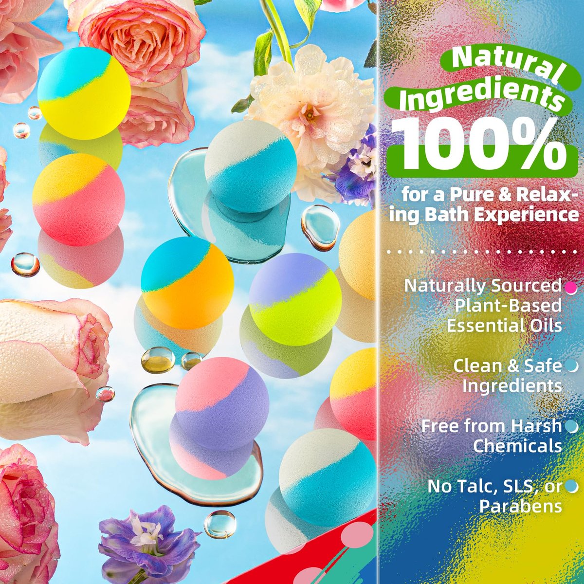 64 Pack Natural Bath Bombs Bulk Set – 8 Scents, Organic Ingredients, Long-Lasting Bubbles, Relaxing Gifts for Women & Men, Self-Care, Birthday, Christmas & Stocking Stuffers Avelisse