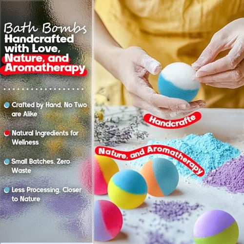 64 Pack Natural Bath Bombs Bulk Set – 8 Scents, Organic Ingredients, Long-Lasting Bubbles, Relaxing Gifts for Women & Men, Self-Care, Birthday, Christmas & Stocking Stuffers Avelisse
