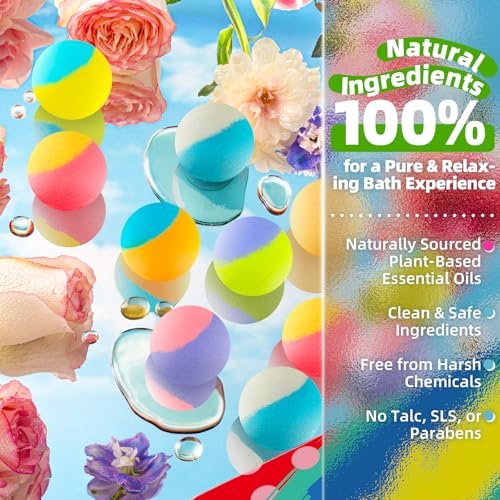 64 Pack Natural Bath Bombs Bulk Set – 8 Scents, Organic Ingredients, Long-Lasting Bubbles, Relaxing Gifts for Women & Men, Self-Care, Birthday, Christmas & Stocking Stuffers Avelisse