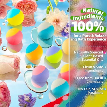 64 Pack Natural Bath Bombs Bulk Set – 8 Scents, Organic Ingredients, Long-Lasting Bubbles, Relaxing Gifts for Women & Men, Self-Care, Birthday, Christmas & Stocking Stuffers Avelisse