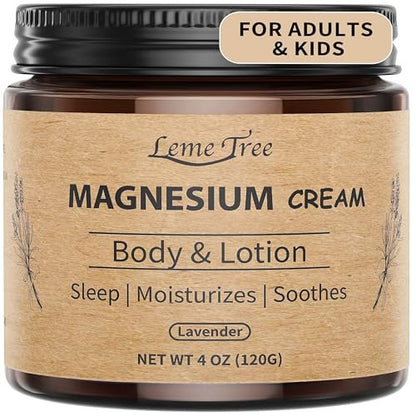 LemeTree Magnesium Cream | Topical Nighttime Magnesium Lotion with Jojoba Oil, Shea Butter & Vitamin E for Legs, Arms or Chest | Safe for Kids