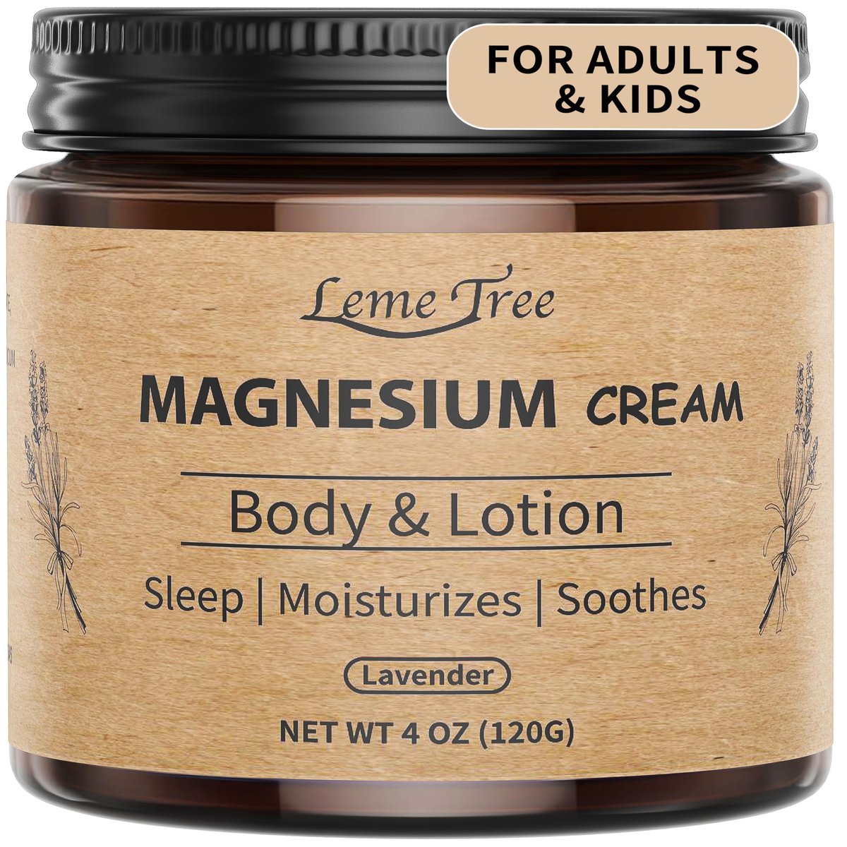 LemeTree Magnesium Cream | Topical Nighttime Magnesium Lotion with Jojoba Oil, Shea Butter & Vitamin E for Legs, Arms or Chest | Safe for Kids - görsel 1