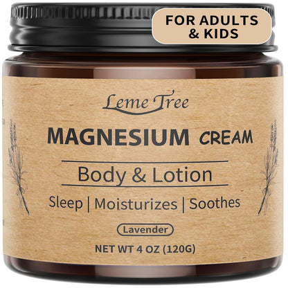 LemeTree Magnesium Cream | Topical Nighttime Magnesium Lotion with Jojoba Oil, Shea Butter & Vitamin E for Legs, Arms or Chest | Safe for Kids