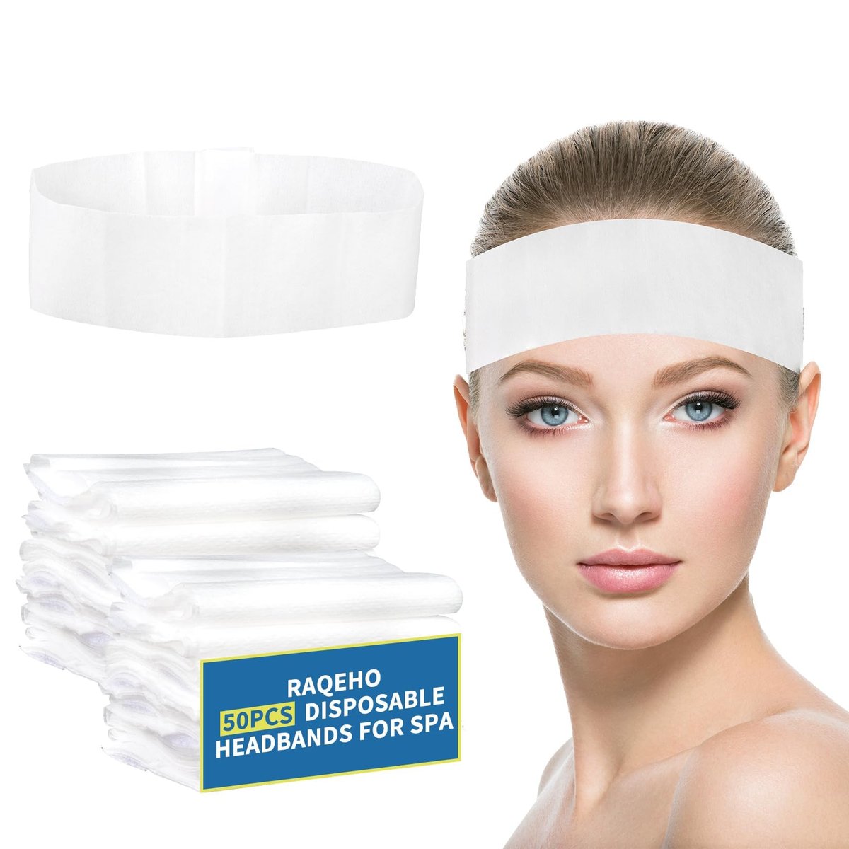 RAQEHO 50pcs Disposable Headbands for Spa - Non Slip Elastic Spa Facial Head Bands Bulk Head Wrap Hair Bands for Women Hair Skincare Washing Face Makeup Facial Tools Esthetician Supplies Adjustable - görsel 1
