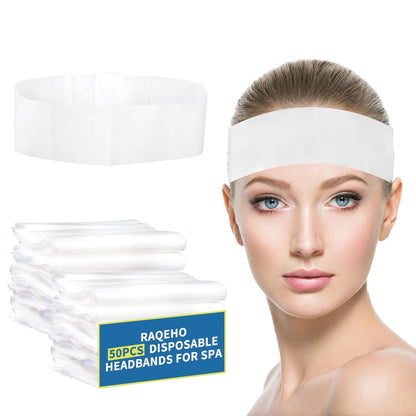 RAQEHO 50pcs Disposable Headbands for Spa - Non Slip Elastic Spa Facial Head Bands Bulk Head Wrap Hair Bands for Women Hair Skincare Washing Face Makeup Facial Tools Esthetician Supplies Adjustable