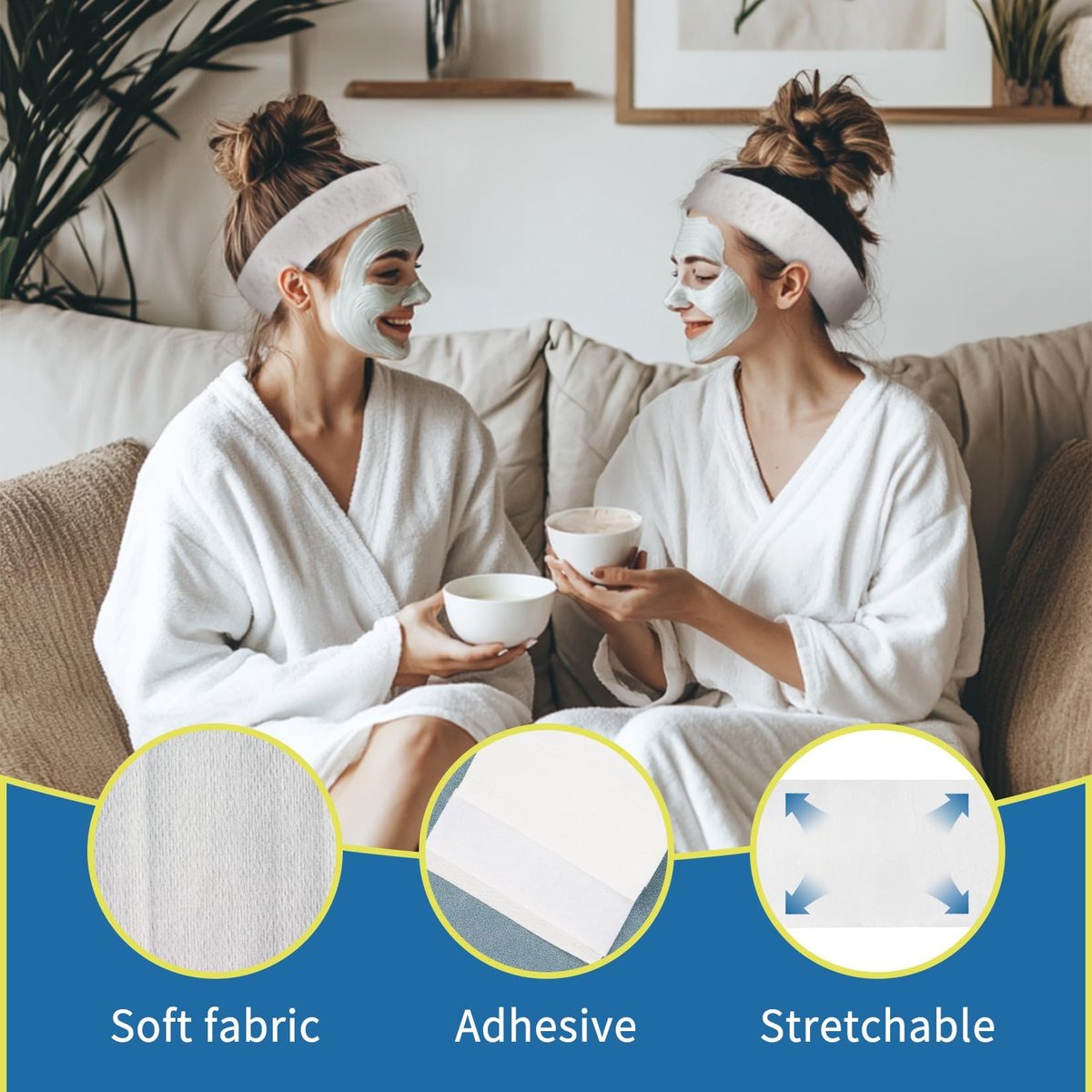RAQEHO 50pcs Disposable Headbands for Spa - Non Slip Elastic Spa Facial Head Bands Bulk Head Wrap Hair Bands for Women Hair Skincare Washing Face Makeup Facial Tools Esthetician Supplies Adjustable - görsel 7