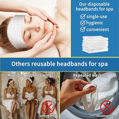 RAQEHO 50pcs Disposable Headbands for Spa - Non Slip Elastic Spa Facial Head Bands Bulk Head Wrap Hair Bands for Women Hair Skincare Washing Face Makeup Facial Tools Esthetician Supplies Adjustable - görsel 10