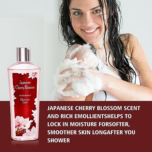 Vital Luxury Japanese Cherry Blossom Bath and Body Shower Gel & Body Cream Set – Nourishing & Moisturizing Daily Skincare, 8 fl oz Each (2-Piece Bundle) Avelisse