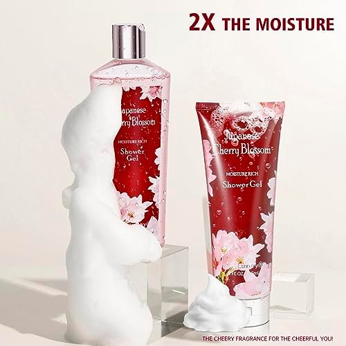 Vital Luxury Japanese Cherry Blossom Bath and Body Shower Gel & Body Cream Set – Nourishing & Moisturizing Daily Skincare, 8 fl oz Each (2-Piece Bundle) Avelisse