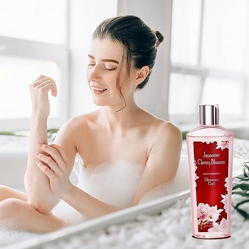 Vital Luxury Japanese Cherry Blossom Bath and Body Shower Gel & Body Cream Set – Nourishing & Moisturizing Daily Skincare, 8 fl oz Each (2-Piece Bundle) Avelisse