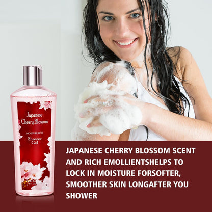 Vital Luxury Japanese Cherry Blossom Bath and Body Shower Gel & Body Cream Set – Nourishing & Moisturizing Daily Skincare, 8 fl oz Each (2-Piece Bundle) Avelisse