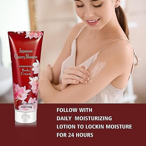 Vital Luxury Japanese Cherry Blossom Bath and Body Shower Gel & Body Cream Set – Nourishing & Moisturizing Daily Skincare, 8 fl oz Each (2-Piece Bundle) Avelisse