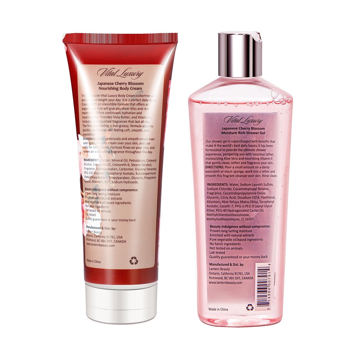 Vital Luxury Japanese Cherry Blossom Bath and Body Shower Gel & Body Cream Set – Nourishing & Moisturizing Daily Skincare, 8 fl oz Each (2-Piece Bundle) Avelisse