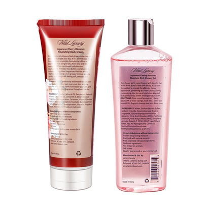 Vital Luxury Japanese Cherry Blossom Bath and Body Shower Gel & Body Cream Set – Nourishing & Moisturizing Daily Skincare, 8 fl oz Each (2-Piece Bundle) Avelisse