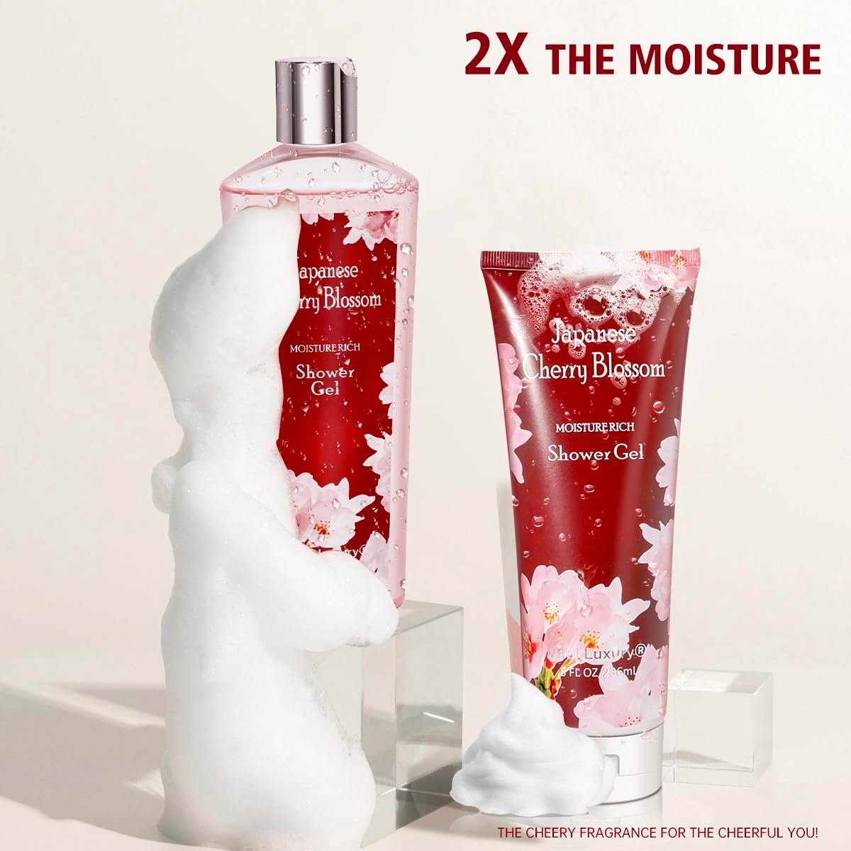 Vital Luxury Japanese Cherry Blossom Bath and Body Shower Gel & Body Cream Set – Nourishing & Moisturizing Daily Skincare, 8 fl oz Each (2-Piece Bundle) Avelisse