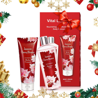 Vital Luxury Japanese Cherry Blossom Bath and Body Shower Gel & Body Cream Set – Nourishing & Moisturizing Daily Skincare, 8 fl oz Each (2-Piece Bundle) Avelisse