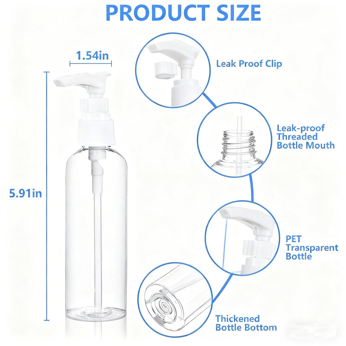 DTDNZKN 4 Pack 3.4 oz (100ml) TSA Approved Travel Pump Bottles – Clear, Leak Proof, Labeled Toiletry Containers - görsel 3