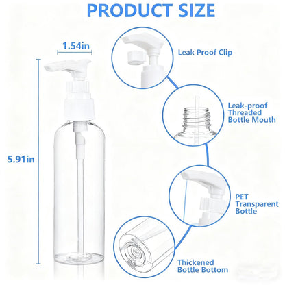 DTDNZKN 4 Pack 3.4 oz (100ml) TSA Approved Travel Pump Bottles – Clear, Leak Proof, Labeled Toiletry Containers