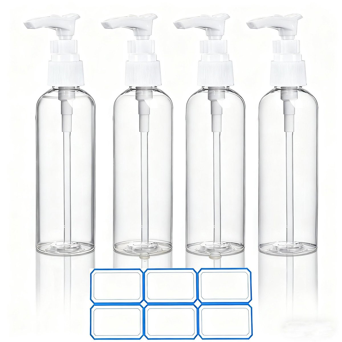DTDNZKN 4 Pack 3.4 oz (100ml) TSA Approved Travel Pump Bottles – Clear, Leak Proof, Labeled Toiletry Containers - görsel 1