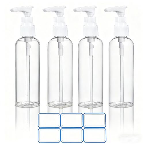DTDNZKN 4 Pack 3.4 oz (100ml) TSA Approved Travel Pump Bottles – Clear, Leak Proof, Labeled Toiletry Containers - görsel 2