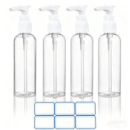 DTDNZKN 4 Pack 3.4 oz (100ml) TSA Approved Travel Pump Bottles – Clear, Leak Proof, Labeled Toiletry Containers