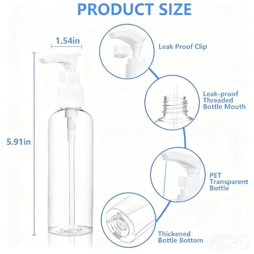 DTDNZKN 4 Pack 3.4 oz (100ml) TSA Approved Travel Pump Bottles – Clear, Leak Proof, Labeled Toiletry Containers - görsel 4