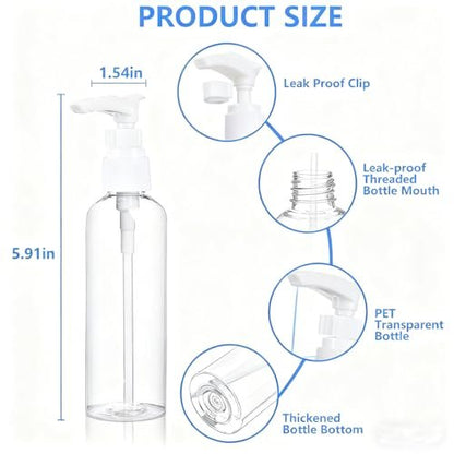 DTDNZKN 4 Pack 3.4 oz (100ml) TSA Approved Travel Pump Bottles – Clear, Leak Proof, Labeled Toiletry Containers