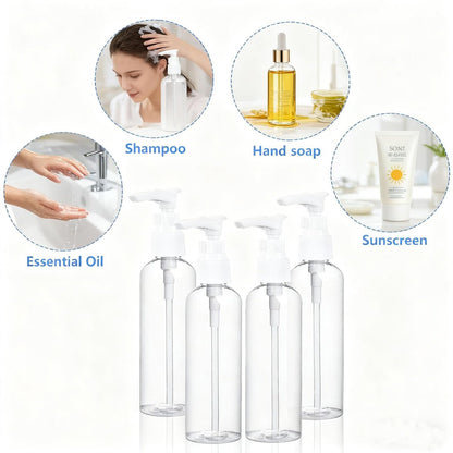 DTDNZKN 4 Pack 3.4 oz (100ml) TSA Approved Travel Pump Bottles – Clear, Leak Proof, Labeled Toiletry Containers
