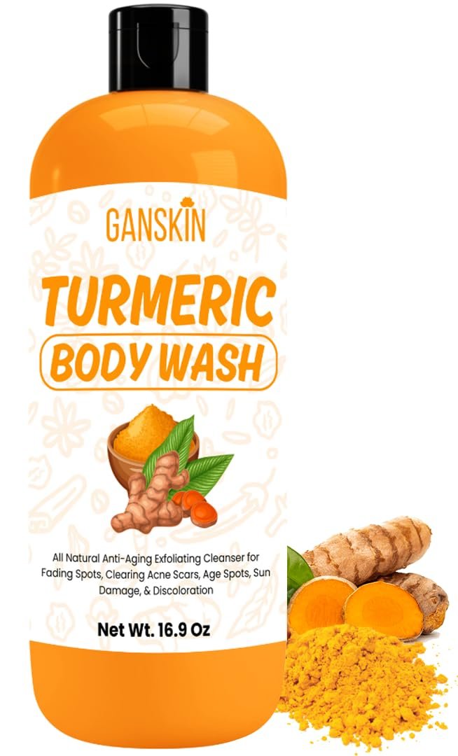 Ganskin Turmeric Body Wash – Skin Brightening Liquid Soap for Discoloration, Acne & Sun Damage – Natural Anti-Aging Exfoliating Body Wash (16.9 oz) - görsel 1