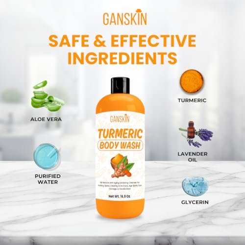 Ganskin Turmeric Body Wash – Skin Brightening Liquid Soap for Discoloration, Acne & Sun Damage – Natural Anti-Aging Exfoliating Body Wash (16.9 oz) - görsel 12