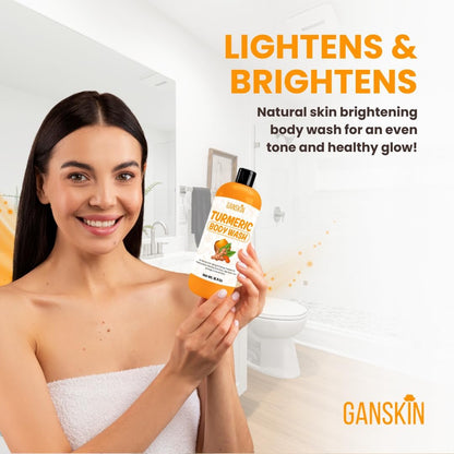 Ganskin Turmeric Body Wash – Skin Brightening Liquid Soap for Discoloration, Acne & Sun Damage – Natural Anti-Aging Exfoliating Body Wash (16.9 oz)
