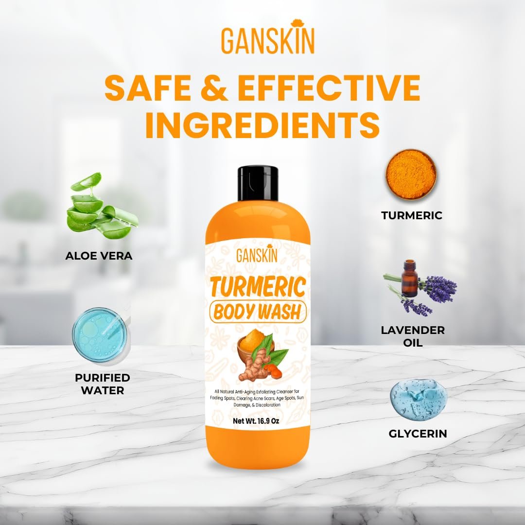 Ganskin Turmeric Body Wash – Skin Brightening Liquid Soap for Discoloration, Acne & Sun Damage – Natural Anti-Aging Exfoliating Body Wash (16.9 oz) - görsel 11