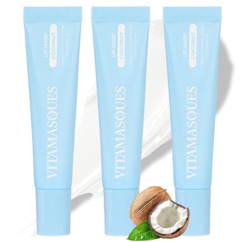 Vitamasques Overnight Lip Mask - Hydrating Coconut Flavor Lip Balm Moisturizer with Vitamins & Natural Oil - Nourishes, Plumps & Softens Lips - Korean Skin Care Lip Care Products (Pack of 3) Avelisse