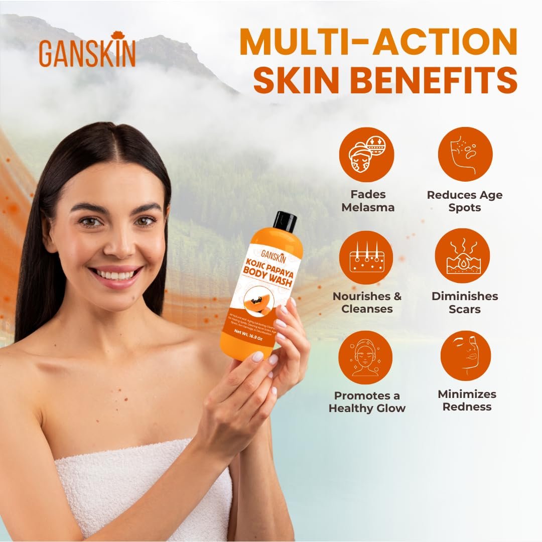 Ganskin Kojic Acid Soap for Hyperpigmentation – Skin Brightening Kojic Papaya Body Wash – Dark Spot Soap Reduces Acne, Scars, and Evens Skin Tone – Turmeric Body Wash for Brighter Glowing Face (16.9 oz) - görsel 3