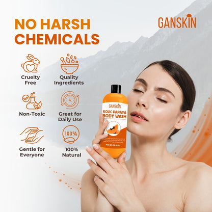 Ganskin Kojic Acid Soap for Hyperpigmentation – Skin Brightening Kojic Papaya Body Wash – Dark Spot Soap Reduces Acne, Scars, and Evens Skin Tone – Turmeric Body Wash for Brighter Glowing Face (16.9 oz)