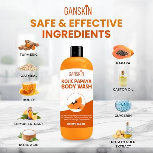 Ganskin Kojic Acid Soap for Hyperpigmentation – Skin Brightening Kojic Papaya Body Wash – Dark Spot Soap Reduces Acne, Scars, and Evens Skin Tone – Turmeric Body Wash for Brighter Glowing Face (16.9 oz) - görsel 12