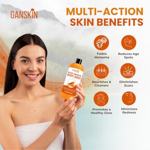 Ganskin Kojic Acid Soap for Hyperpigmentation – Skin Brightening Kojic Papaya Body Wash – Dark Spot Soap Reduces Acne, Scars, and Evens Skin Tone – Turmeric Body Wash for Brighter Glowing Face (16.9 oz) - görsel 4