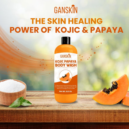 Ganskin Kojic Acid Soap for Hyperpigmentation – Skin Brightening Kojic Papaya Body Wash – Dark Spot Soap Reduces Acne, Scars, and Evens Skin Tone – Turmeric Body Wash for Brighter Glowing Face (16.9 oz)