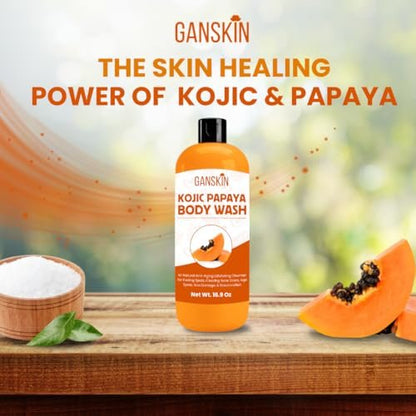 Ganskin Kojic Acid Soap for Hyperpigmentation – Skin Brightening Kojic Papaya Body Wash – Dark Spot Soap Reduces Acne, Scars, and Evens Skin Tone – Turmeric Body Wash for Brighter Glowing Face (16.9 oz)