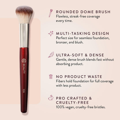 BK BEAUTY 106 Round Foundation Brush – Dense Dome Shape for Liquid & Cream Foundation, Seamless Streak-Free Application, Multi-Use Face Makeup Tool Avelisse